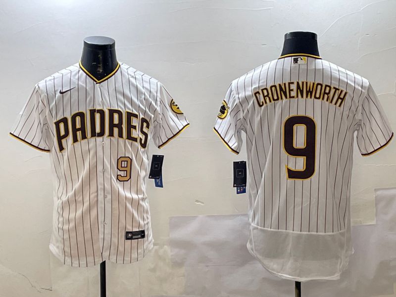 Men San Diego Padres 9 Cronenworth White Stripe Elite 2025 Nike MLB Jersey style 2